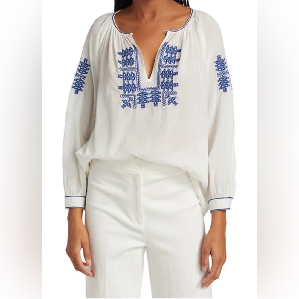 NILI LOTAN Lanette Embroidered Pullover Top Size Medium